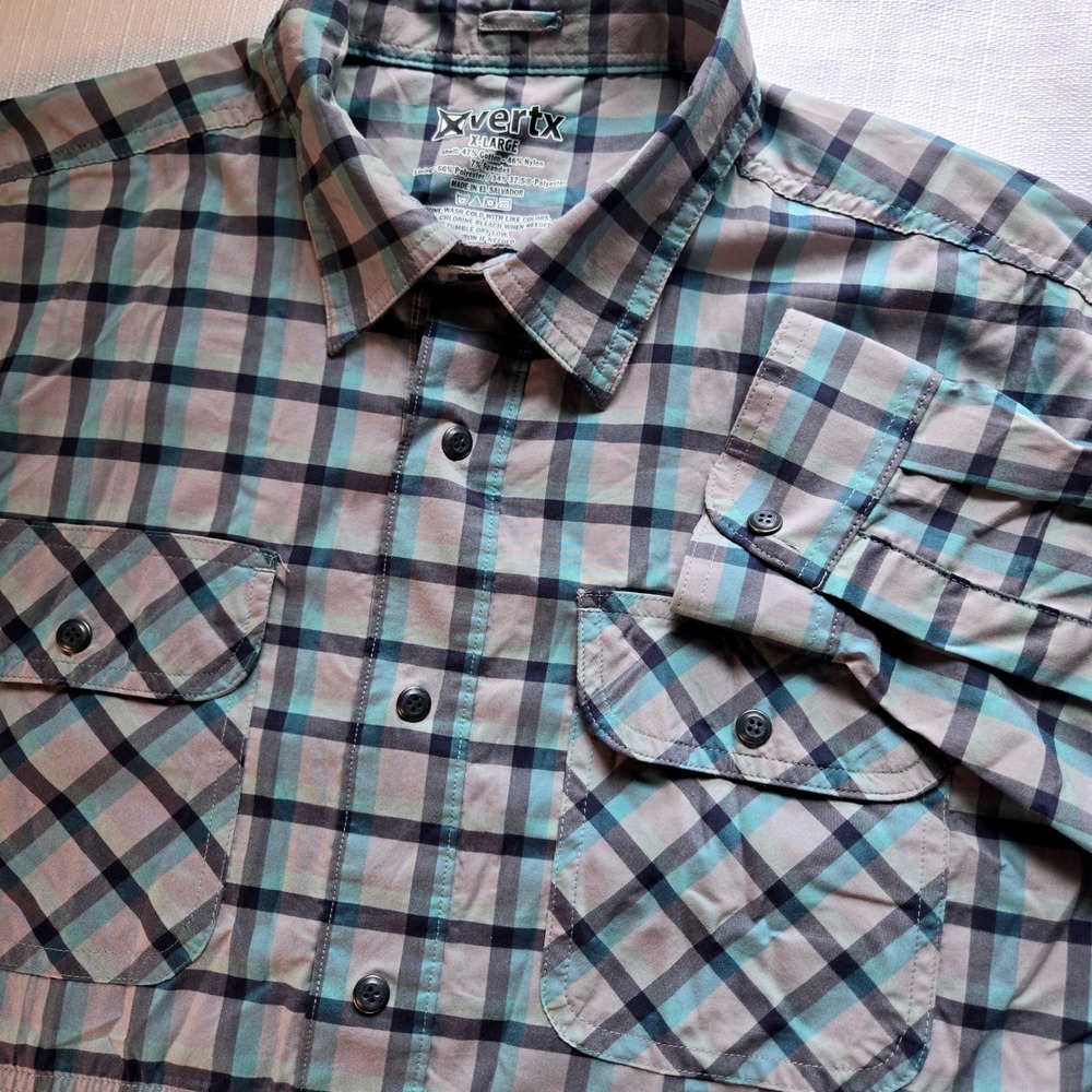 Vertx Mens XL Tactical Plaid Long Sleeve Snap Button Shirt Blue Grey Vented